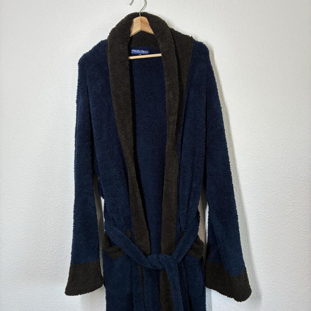 Barefoot Dreams Robe Mens XL Blue CozyChic Microfiber Belted Long Bath Lounge